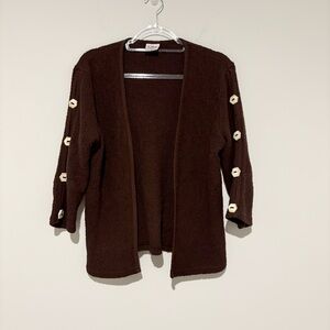 CMC Color me Cotton Chocolate Brown Button-Accent open front Sweater‎ medium